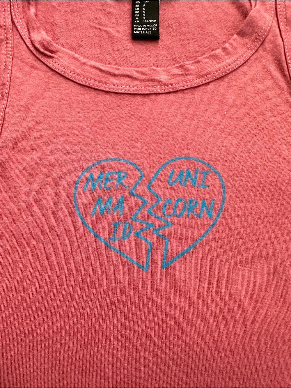 Y2K VTG Mermaid Unicorn Heartbreak CoraL Graphic Tank Top S Broken-Heart Vintage